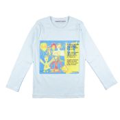 Jeg er blevet storebror. Lyseblå bluse med printet