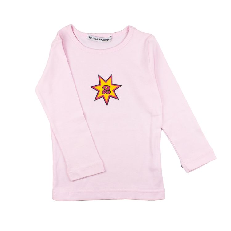 Fødselsdagsbluse, pige 2 år med 2 år i stjerne printet foran