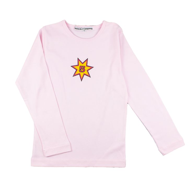 Fødselsdagsbluse 5 år.  Lyserød med alder printet foran