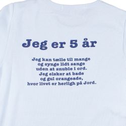 Fødselsdagsblusen 5 år - dreng,  Tekst på ryggen, udsnit