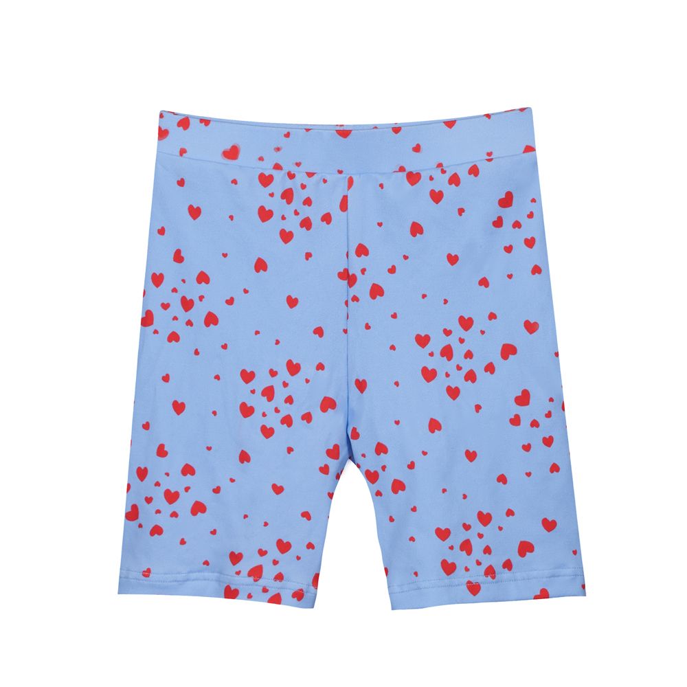 Liberté. Lyseblå pige cykelshorts. Røde hjerter på printet. 