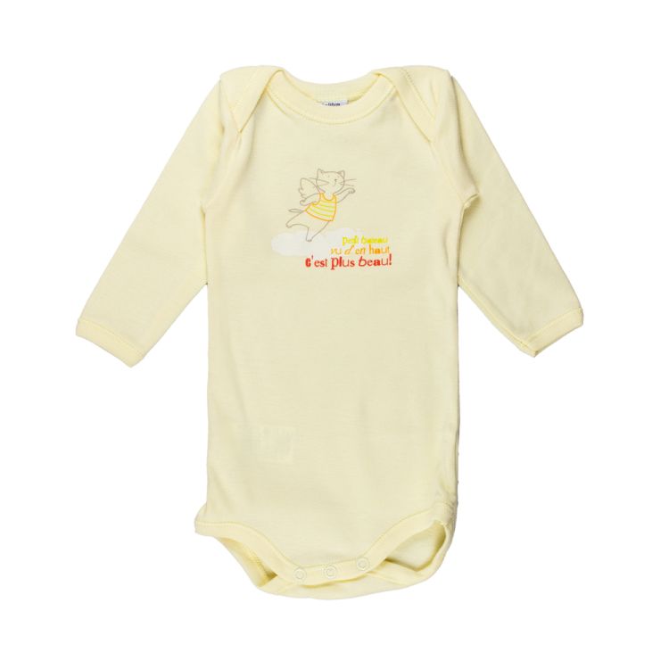 Petit Bateau. Gul body med flyvende kat