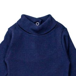 Petit Bateau. Marineblå langærmet body med lille rullekrave, udsnit
