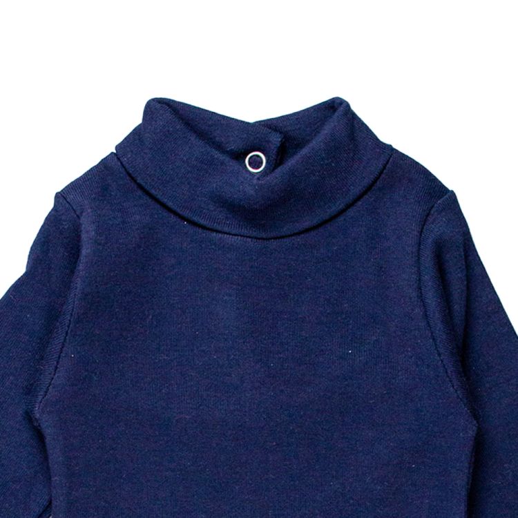 Petit Bateau. Marineblå langærmet body med lille rullekrave, udsnit