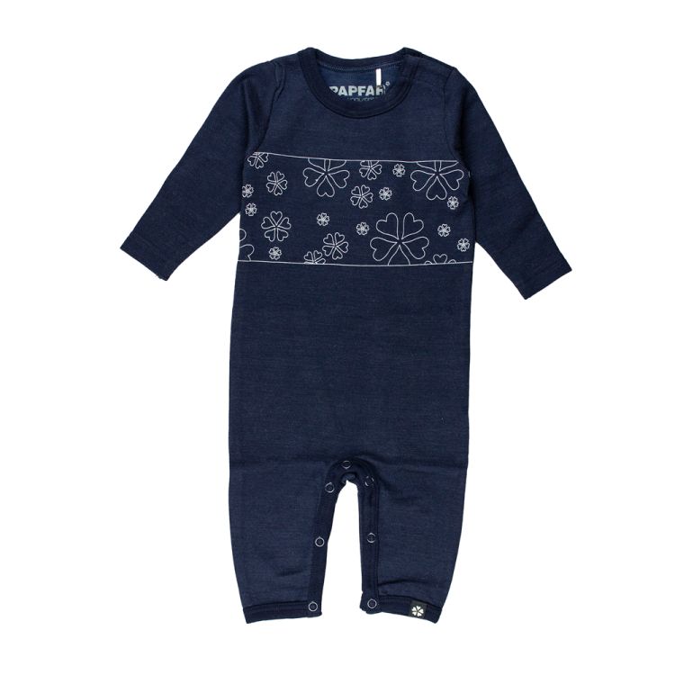 Papfar. Navy heldragt med lange ærmer i merinould og bomuld