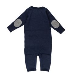 Papfar. Navy heldragt med lange ærmer i merinould og bomuld, bagfra