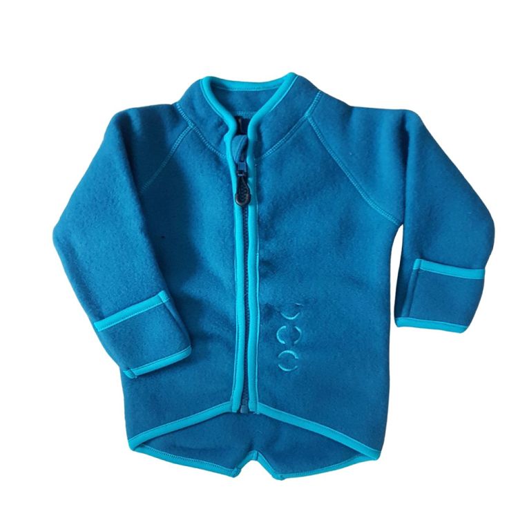 Mikk-Line. Petrolblå Baby uld fleece jakke