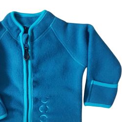 Mikk-Line. Petrolblå Baby uld fleece jakke Udsnit