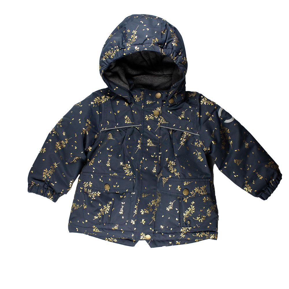 Mikk-Line. Marineblå vinterjakke med guldprint