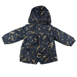 Mikk-Line. Marineblå vinterjakke med guldprint, bag
