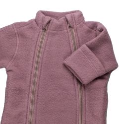 Mikk-Line, uldfleece køredragt - Støvet rosa. Udsnit foran med dobbelt lynlås