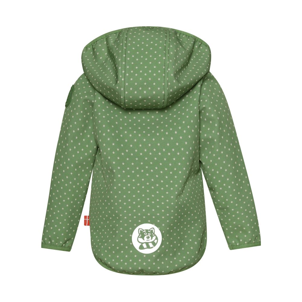 Racoon Outdoor. Softshell jakke til småbørn - Grøn. Bagside med hætte