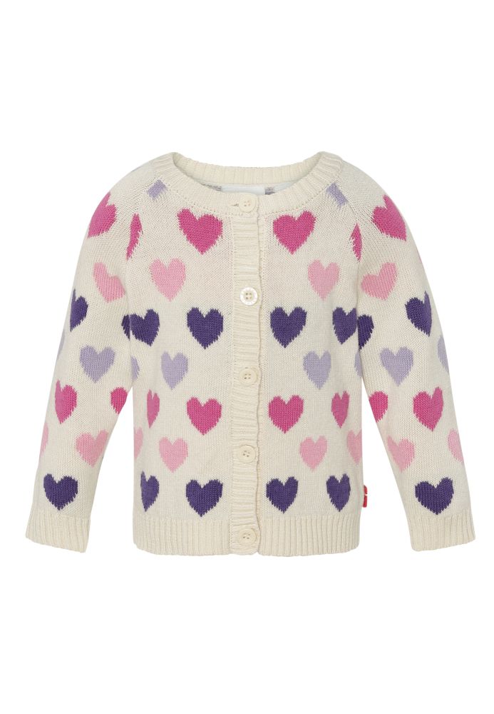 Racoon Outdoor strik cardigan Maya - Råhvid med hjerter - Forside