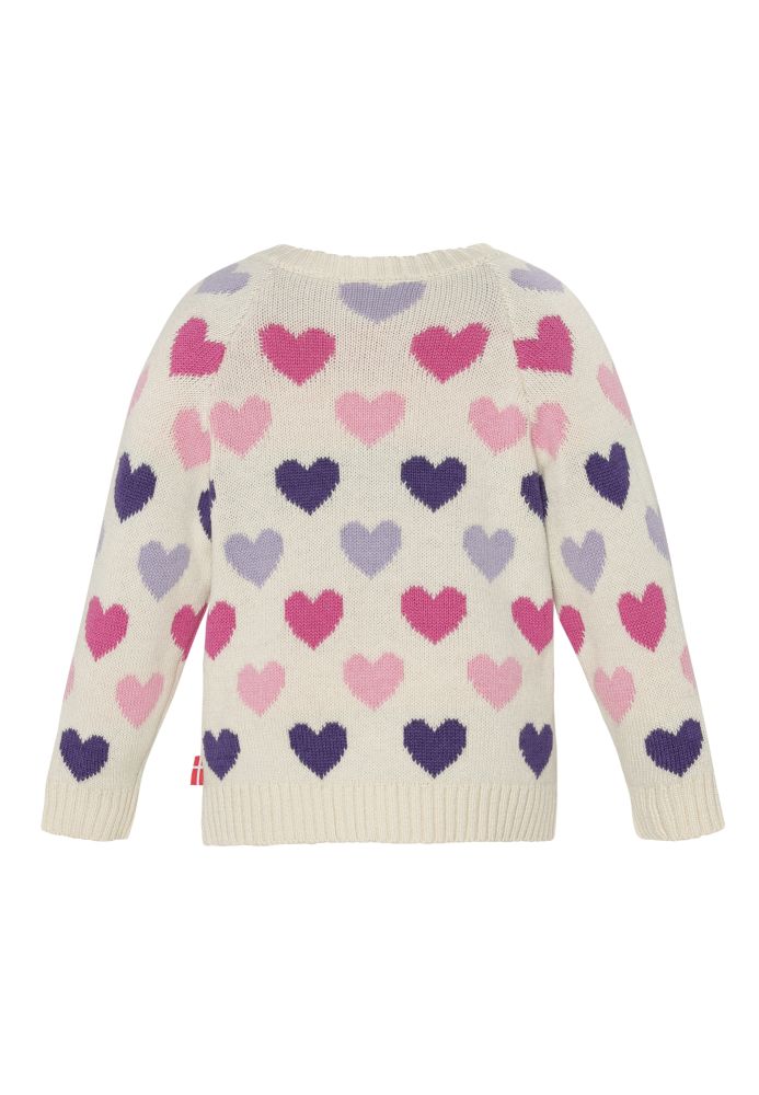 Racoon Outdoor strik cardigan Maya - Råhvid med hjerter - Ryg