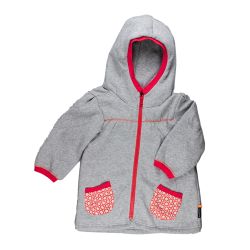 Ziestha. Pigejakke i gråt sweatshirt stof med røde detaljer