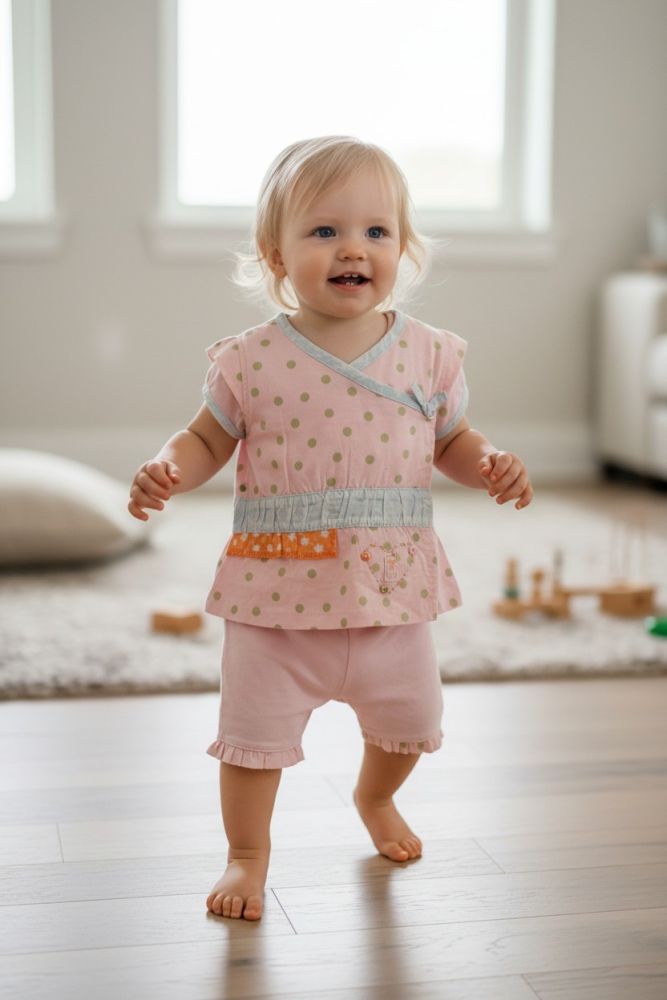 Absorba. Rosa sommerdragt med korte ben - glad pige