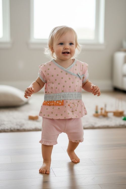 Absorba. Rosa sommerdragt med korte ben - glad pige