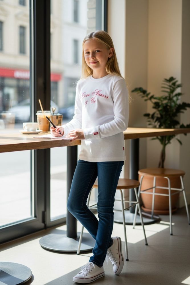 Levis hvid langærmet t-shirt - lifestyle pige